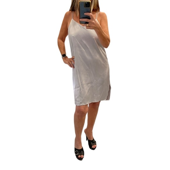 HALSTON Silver Fog Slip Satin Dress.Size M - Picture 3 of 14